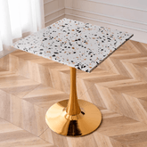 Modern marble table with sturdy metal base, perfect for adding a timeless aesthetic to any space